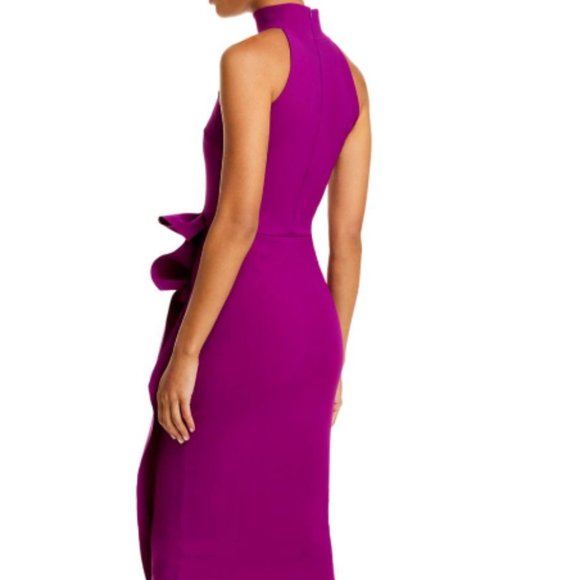 CHIARA BONI LA PETITE ROBE GUDRUM HIGH NECK RUFFLE CYCLAMEN DRESS 50 IT/14 US - Picture 2 of 3